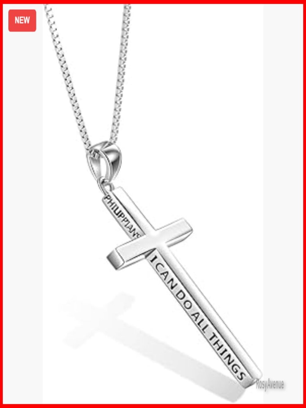 Sterling Silver Cross Necklace with Inspirational Philippians 4:13 Engraving